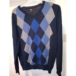 Apt 9 sweater merino wool blend v-neck sz XL argyle blue Long sleeve soft